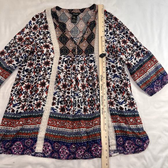 Ali Miles Shirt Size L Multicolor Floral Paisley Studded Boho Top Peasant Blouse - Picture 5 of 15